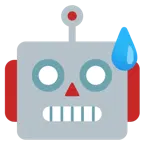 grinsendes Gesicht mit Schweißtropfen + Roboter