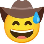 grinsendes Gesicht mit Schweißtropfen + Gesicht mit Cowboyhut