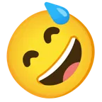 faccina con sorriso e goccia di sudore + ridere a crepapelle