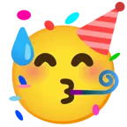 faccina con sorriso e goccia di sudore + faccina che festeggia