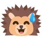 grinning face with sweat + hedgehog