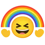 sorriso a bocca aperta con occhi chiusi + arcobaleno