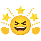sorriso a bocca aperta con occhi chiusi + stella che brilla