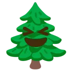 sorriso a bocca aperta con occhi chiusi + albero sempreverde