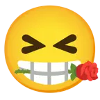 sorriso a bocca aperta con occhi chiusi + rosa