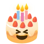 sorriso a bocca aperta con occhi chiusi + torta di compleanno
