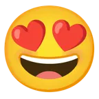 grinning squinting face + smiling face with heart-eyes