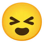 grinning squinting face + frowning face with open mouth