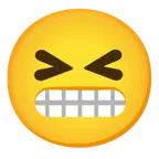 grinning squinting face + grimacing face
