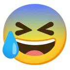 grinning squinting face + anxious face with sweat