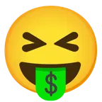 sorriso a bocca aperta con occhi chiusi + faccina avida di denaro