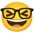 sorriso a bocca aperta con occhi chiusi + faccina nerd
