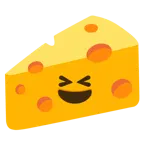sorriso a bocca aperta con occhi chiusi + fetta di formaggio