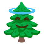 faccina con sorriso e aureola + albero sempreverde