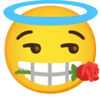 faccina con sorriso e aureola + rosa