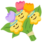 faccina con sorriso e aureola + mazzo di fiori