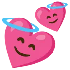 faccina con sorriso e aureola + due cuori