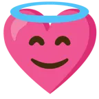 faccina con sorriso e aureola + cuore con fiocco