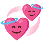 faccina con sorriso e aureola + cuori che girano