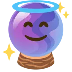 faccina con sorriso e aureola + sfera di cristallo