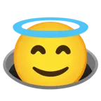 faccina con sorriso e aureola + buco