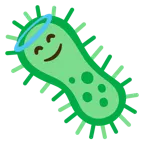 faccina con sorriso e aureola + microbo