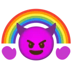faccina con sorriso e corna + arcobaleno