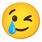 winking face + smiling face with tear