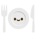 smiling face with smiling eyes + fork and knife with plate