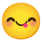 smiling face with smiling eyes + face savoring food
