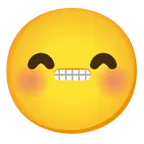 smiling face with smiling eyes + grimacing face