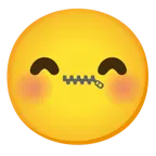 smiling face with smiling eyes + zipper-mouth face