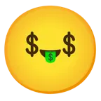 smiling face with smiling eyes + money-mouth face