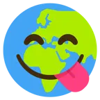 face savoring food + globe showing Europe-Africa