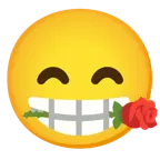 face savoring food + rose