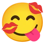 face savoring food + kiss mark
