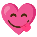 face savoring food + heart with ribbon