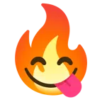 face savoring food + fire