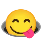 face savoring food + hole