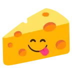 face savoring food + cheese wedge
