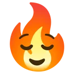 relieved face + fire