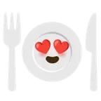 smiling face with heart-eyes + fork and knife with plate