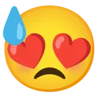 smiling face with heart-eyes + downcast face with sweat