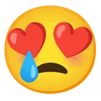 smiling face with heart-eyes + crying face