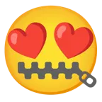 smiling face with heart-eyes + zipper-mouth face