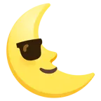 faccina con sorriso e occhiali da sole + faccina ultimo quarto di luna