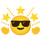 faccina con sorriso e occhiali da sole + stella che brilla