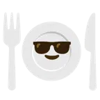 faccina con sorriso e occhiali da sole + piatto e posate