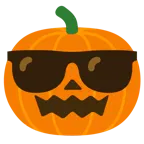 faccina con sorriso e occhiali da sole + zucca di Halloween