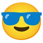 faccina con sorriso e occhiali da sole + cuore blu